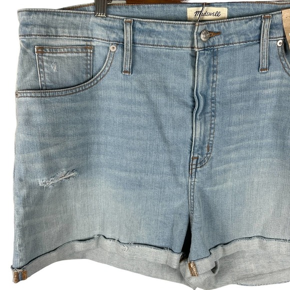 MADEWELL‎ HIGH RISE DISTRESSED CUFFED DENIM SHORTS AINGER WASH BLUE SIZE 35 NWT - Picture 4 of 16